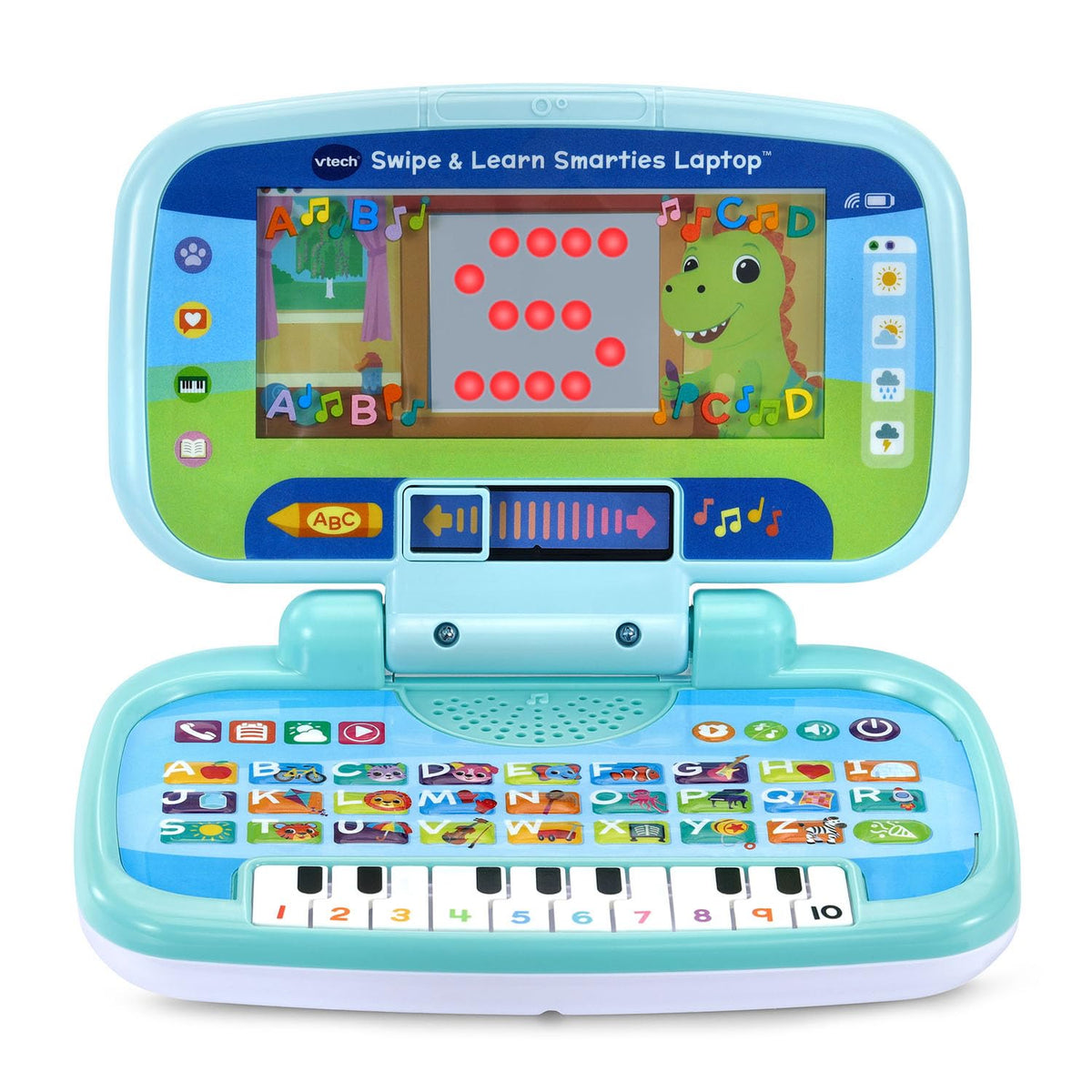 VTech Swipe and Learn Smarties Laptop front view engages early learners with letters and sounds.