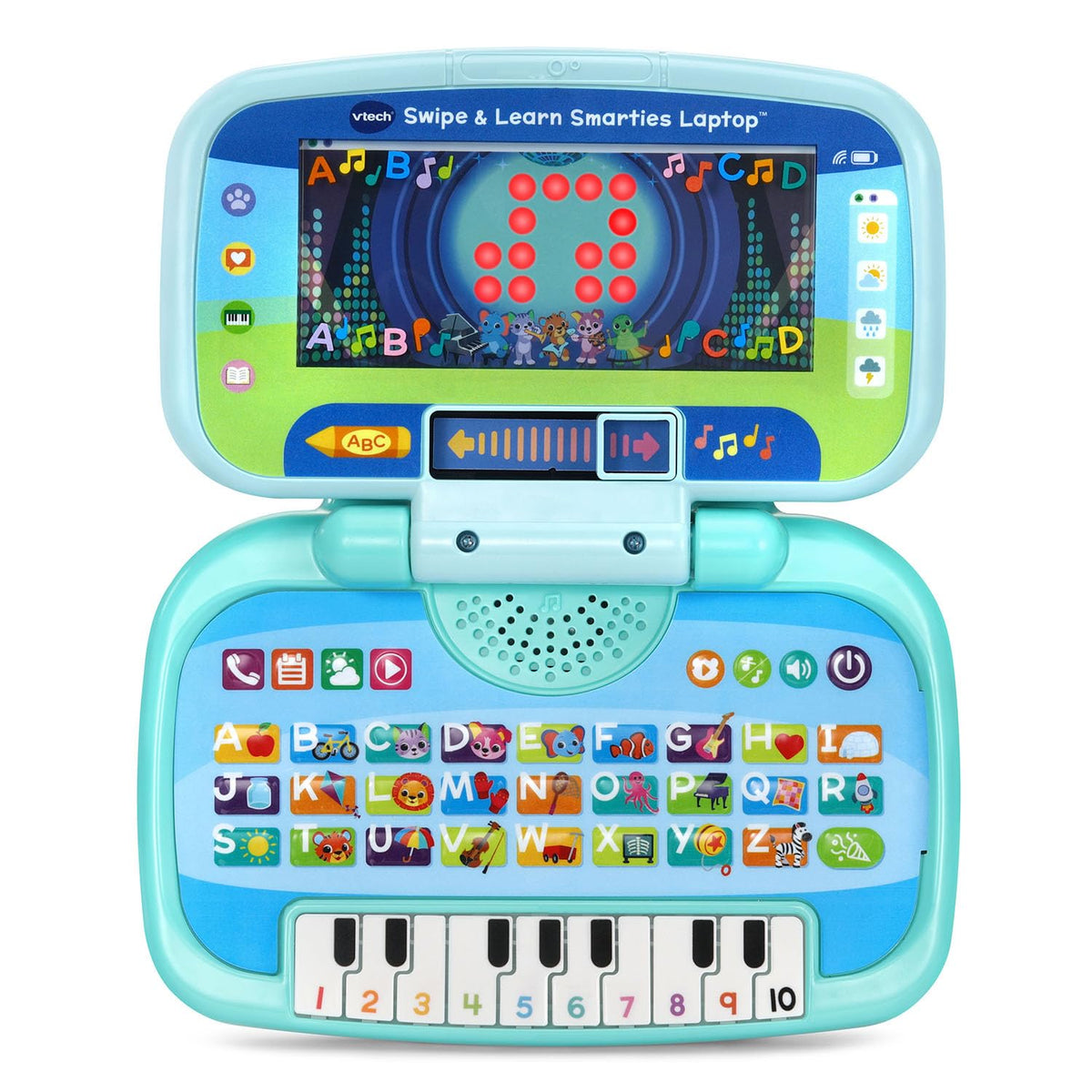 VTech Swipe and Learn Smarties Laptop letters animation supports word recognition.