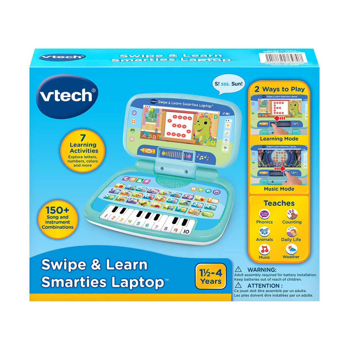 VTech Swipe and Learn Smarties Laptop piano keys for interactive music exploration.