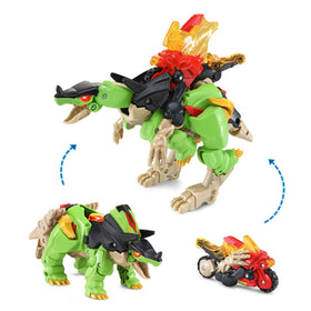 VTech Switch and Go Boost Spinosaurus with Triceratops and motorcycle merge for imaginative battles.