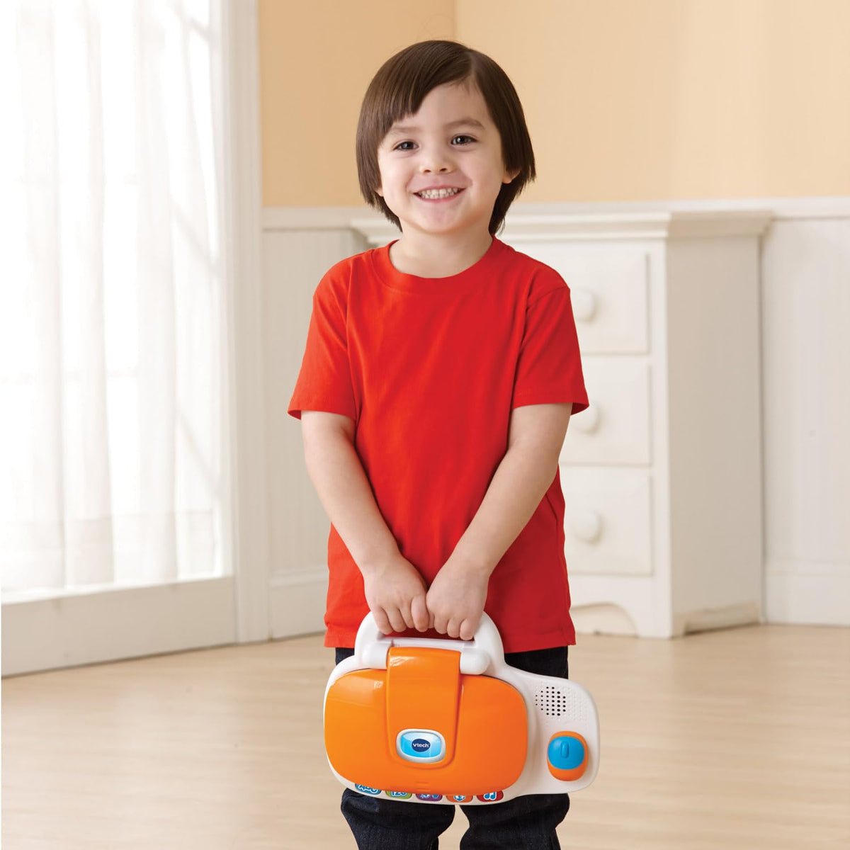 VTech Tote and Go Laptop orange attached mouse in use