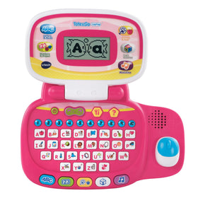 VTech Tote and Go Laptop pink front view highlighting portable on-the-go learning.