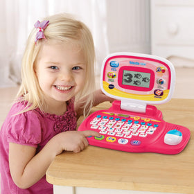 VTech Tote and Go Laptop pink attached mouse emphasizes kid-friendly navigation.