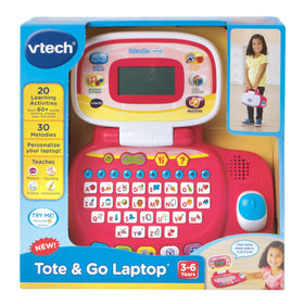 VTech Tote and Go Laptop pink offers 20 activities and 30 melodies.