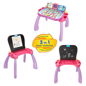 VTech Activity Desk shows easel and chalkboard in flip mode for creative use.