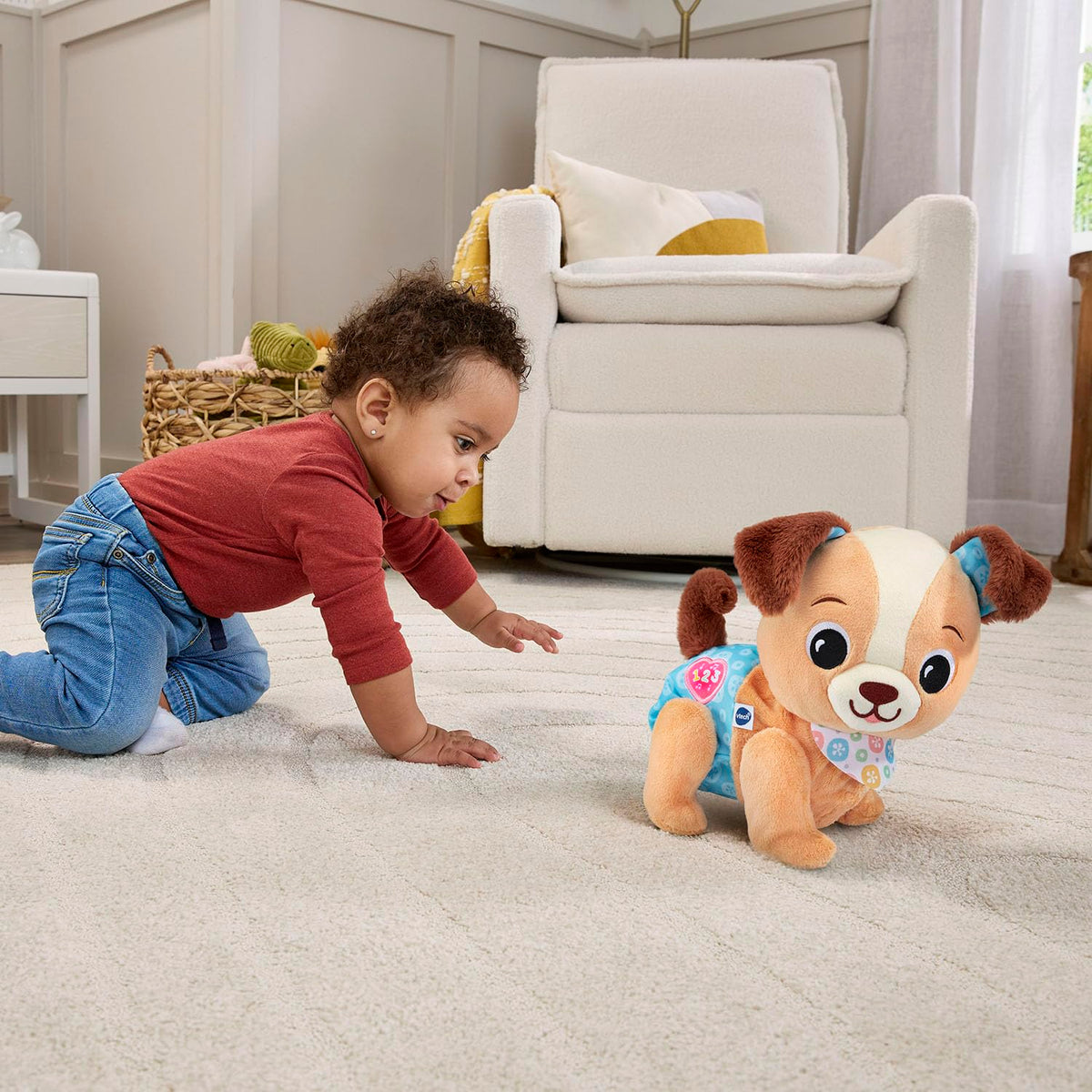 VTech Walking Puppy encourages interactive play during early movement