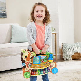 VTech Zoo Jamz Giraffe Piano packaging with demo batteries included