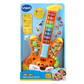 VTech Zoo Jamz Tiger Rock Guitar orange front closeup showing colorful design