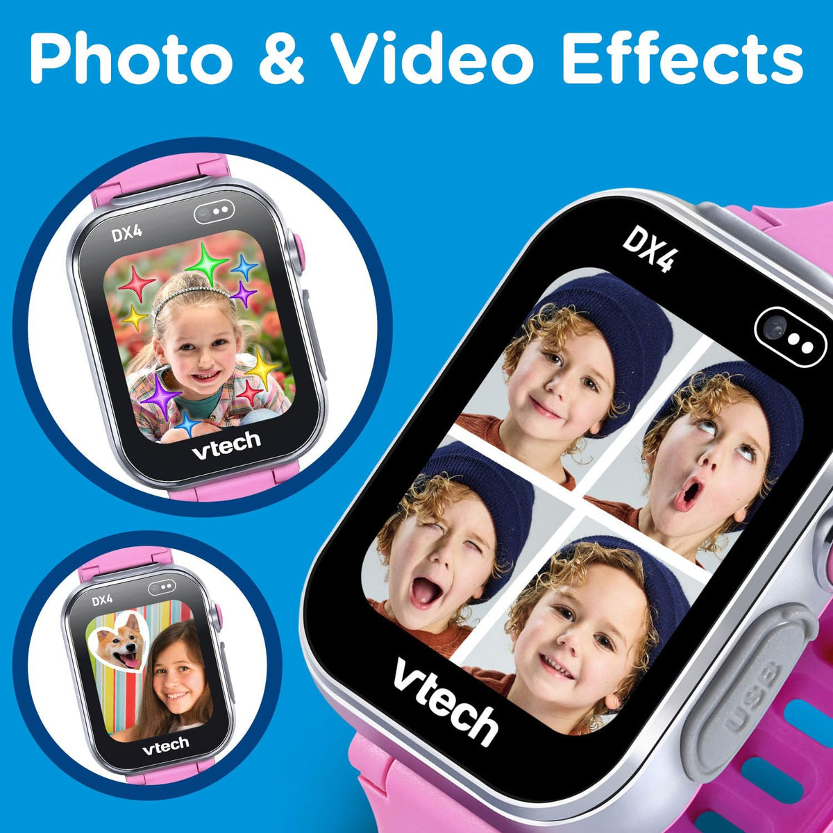 VTech KidiZoom DX4 pink dual cameras for creative photos and videos