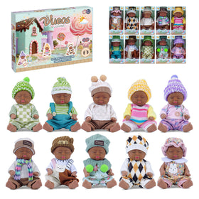 Vueos 10-pcs mini black dolls playset with varied outfits for creative dress-up play