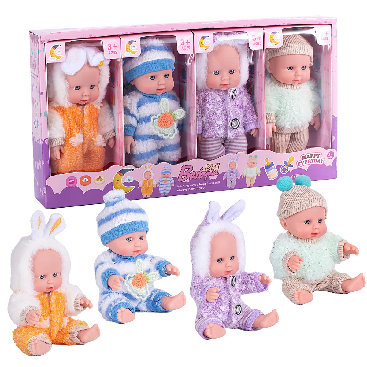 Vueos 7-inch mini dolls with open eyes for imaginative play