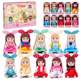 Vueos princess dolls box set featuring ten mini figures in a castle-themed box for imaginative play.