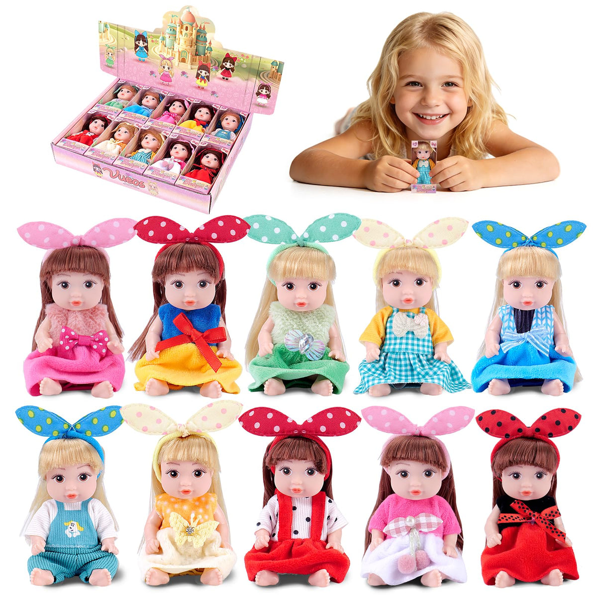 Vueos princess dolls with outfits and accessories for creative dress-up sessions.
