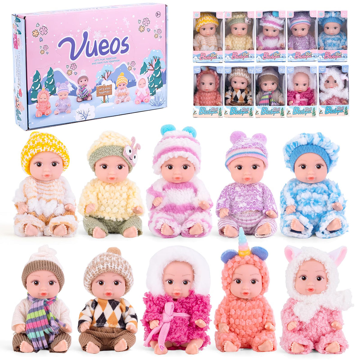 Vueos reborn dolls with open eyes in a 4-inch set for tiny hands and vivid play
