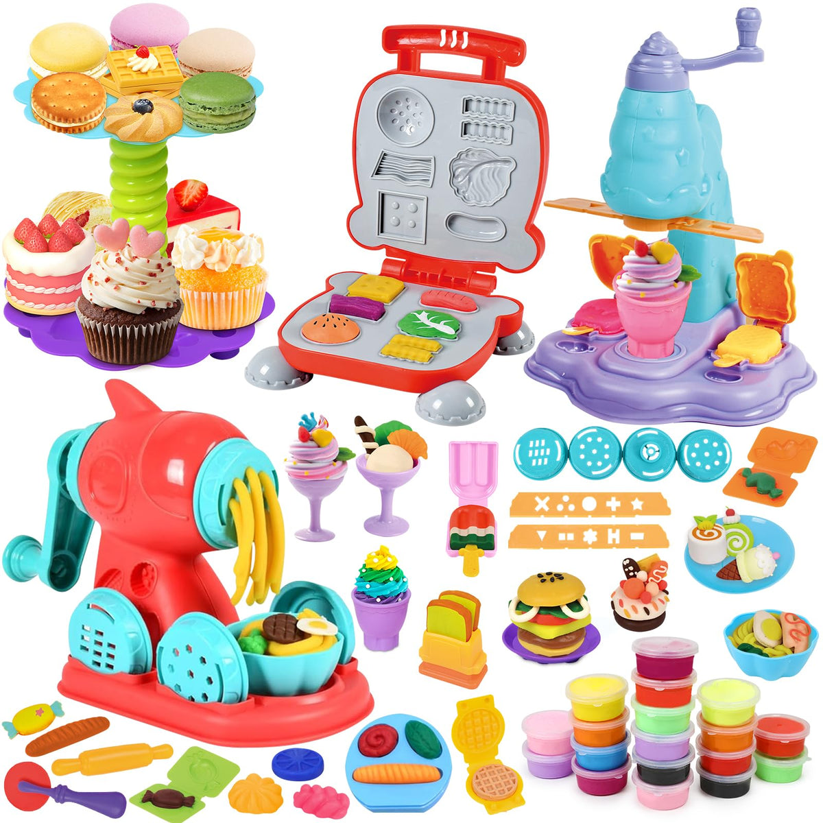 Vunrahsg 4 in 1 color dough set spaghetti maker for imaginative play and fine motor skills