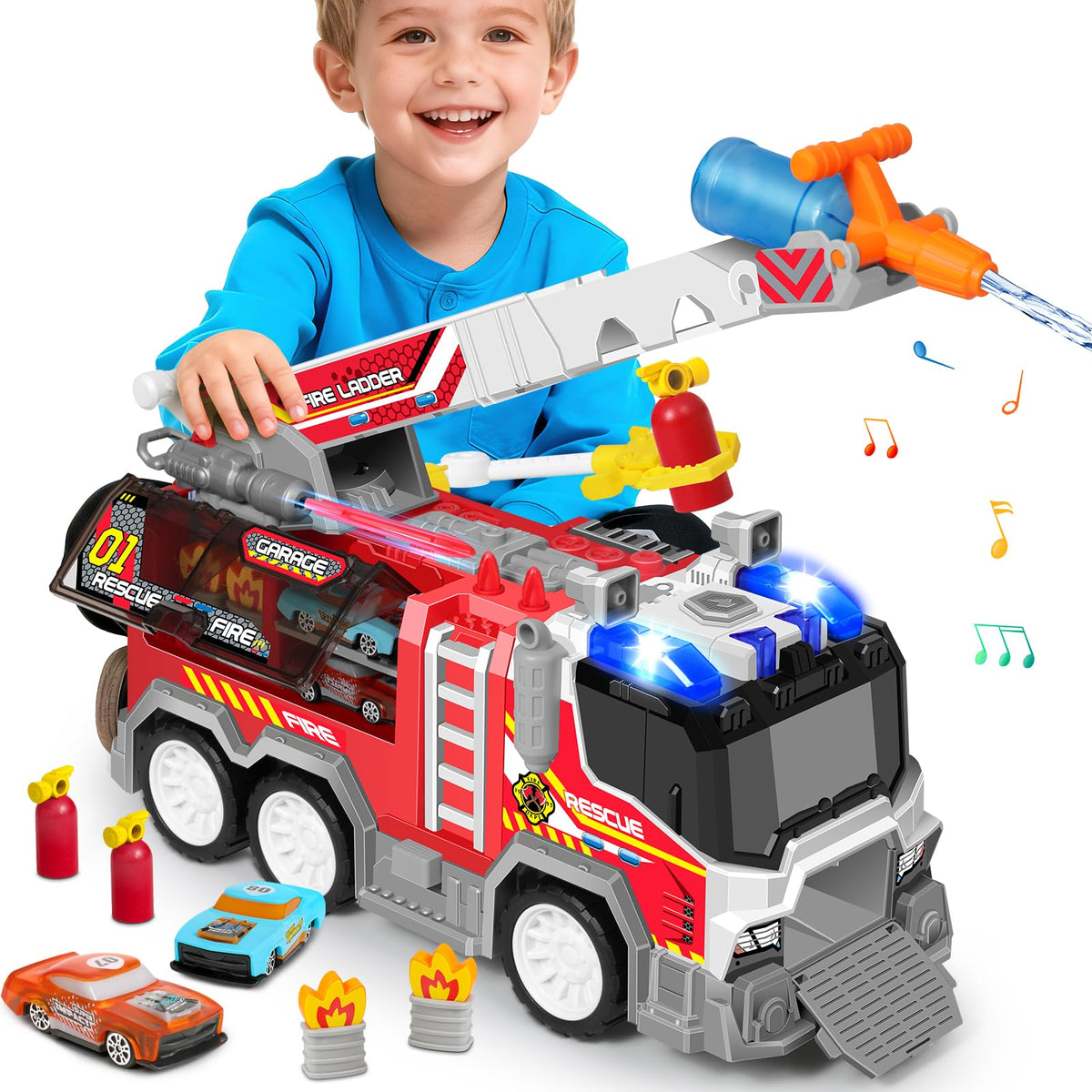Vunrahsg big fire trucks toy ladder assembly for immersive pretend rescue play