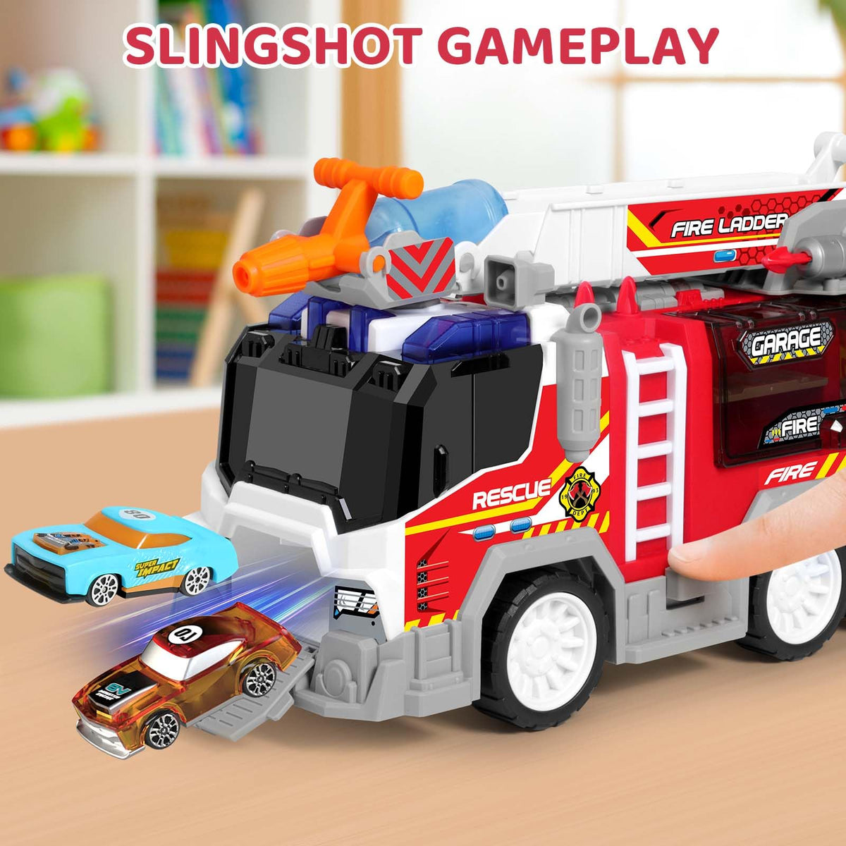 Vunrahsg fire truck toy water squirt feature enables realistic firefighting practice