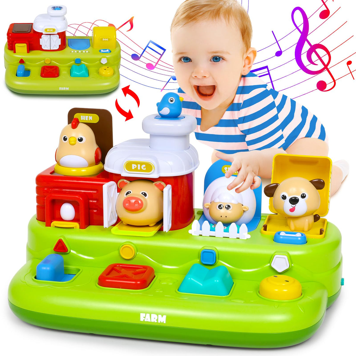 Vunrahsg interactive pop farm animals buttons encourage early cause-and-effect exploration