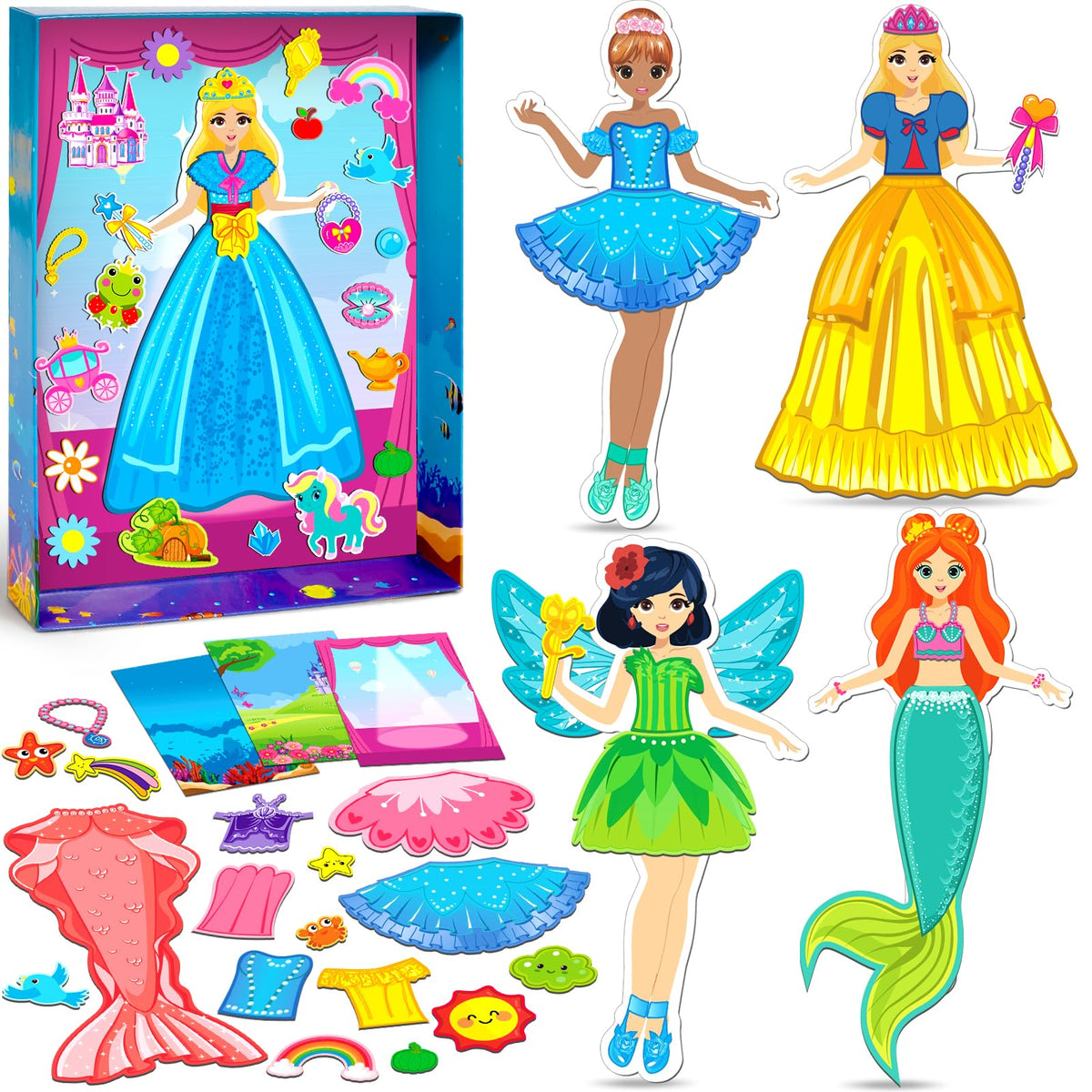 Vunrahsg magnetic dress-up dolls princess set for imaginative play and storytelling at home