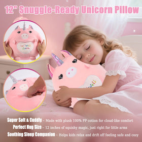 VUYUEN 12-inch unicorn plush pillow provides soft comfort for cuddles and rest.