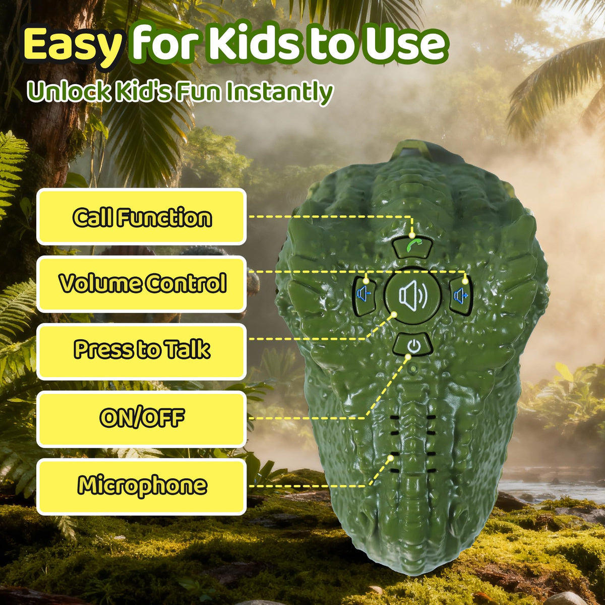 Vvinca Dinosaur Walkie Talkies close-up of dino head microphone
