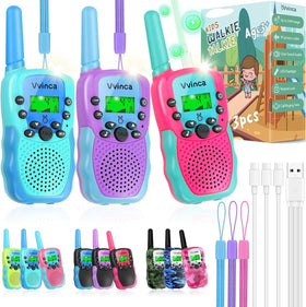 Vvinca kids walkie talkies 3-pack with colorful design for safe indoor and outdoor play.