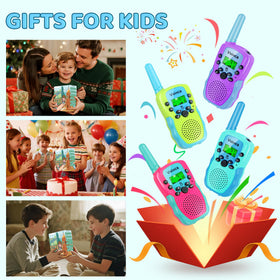 Kids using Vvinca walkie talkies on outdoor adventure with family.