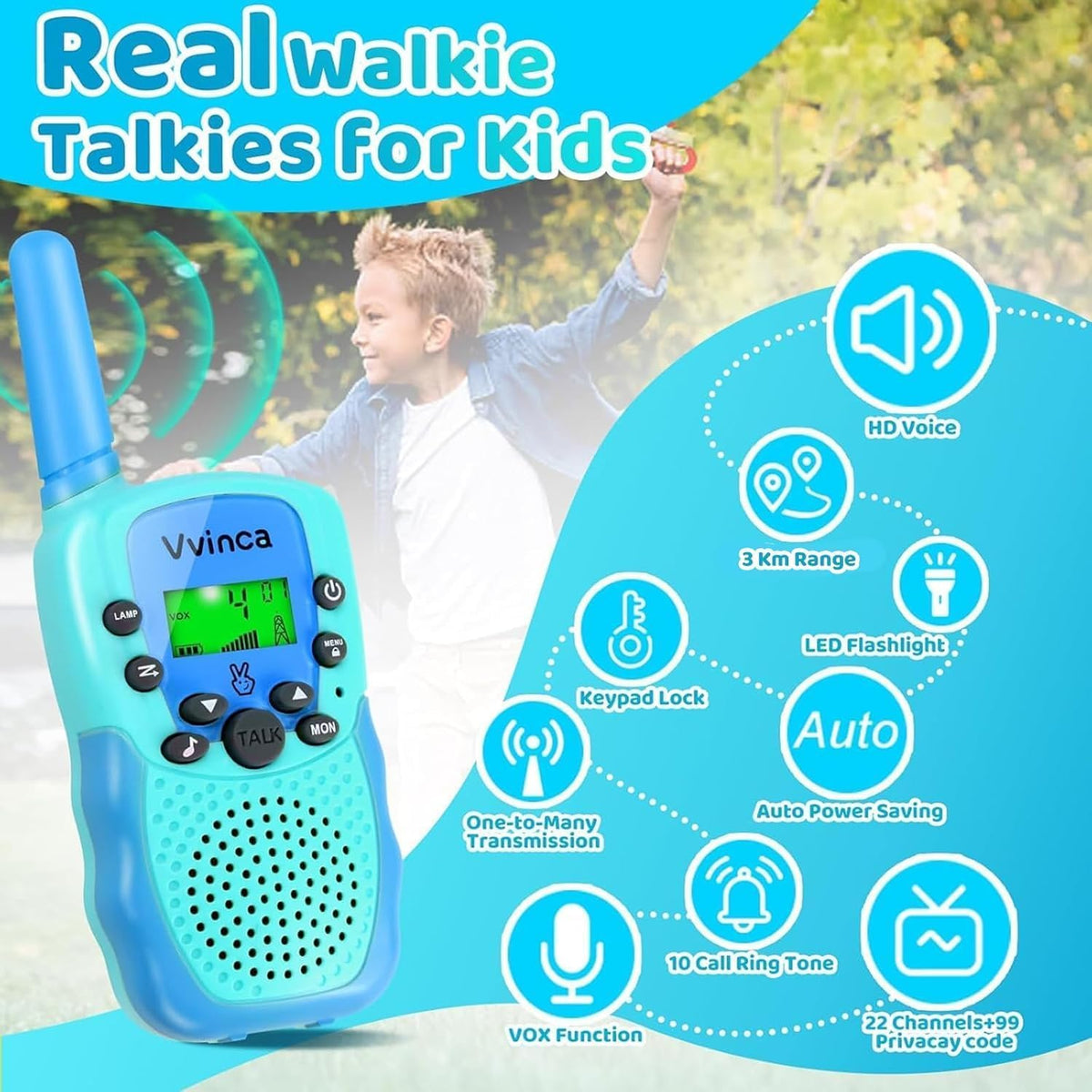 Vvinca long-range up to 3 km keeps families connected on hikes and parks.