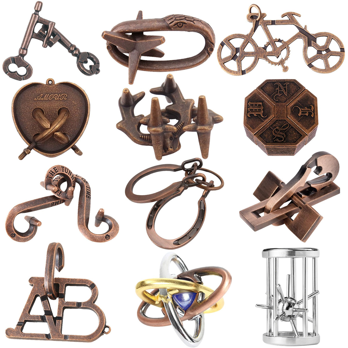 VVSBPL 12-piece brain teaser set front view boosts focus during work breaks.