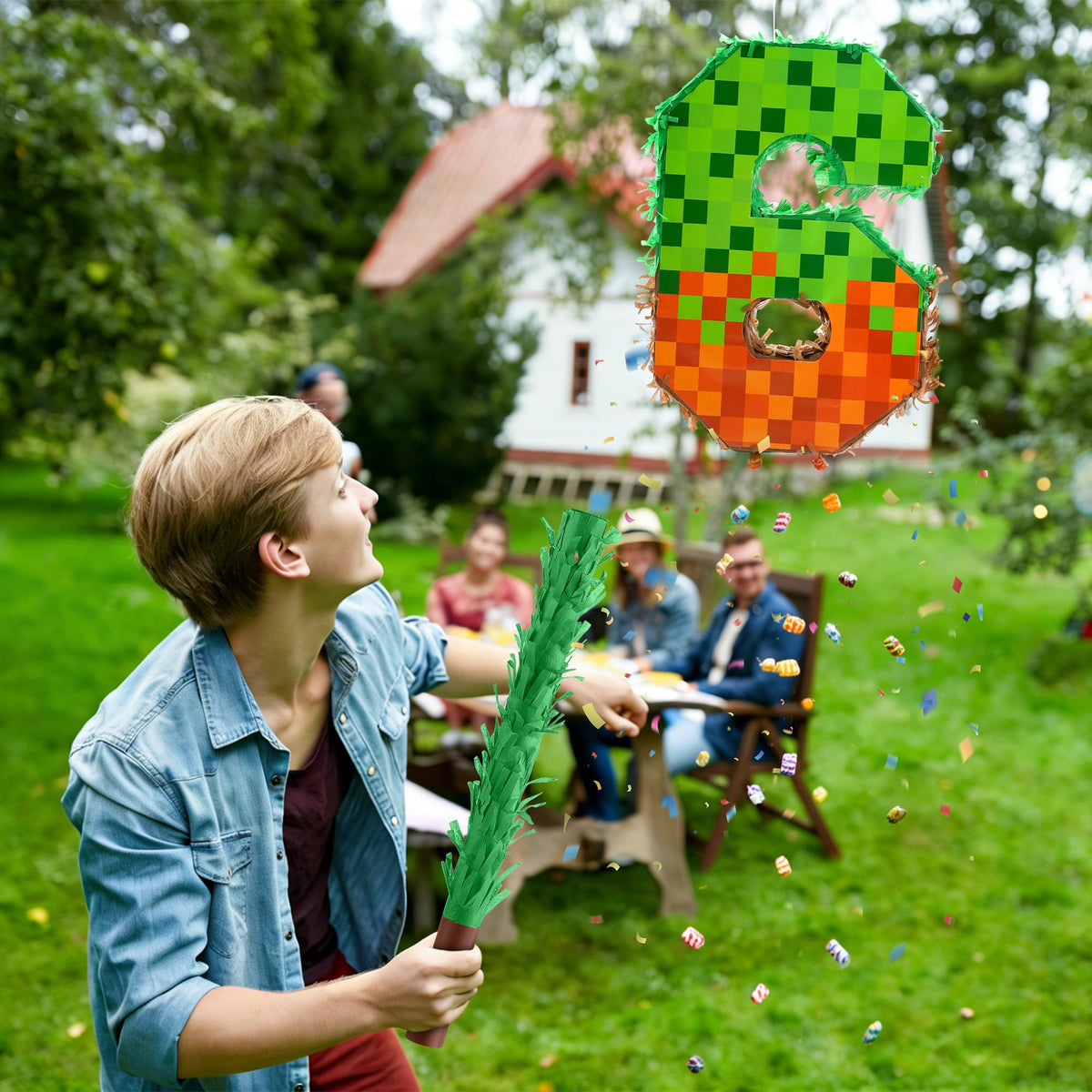 VWAERR block style mosaic pinata design adds modern party flair.