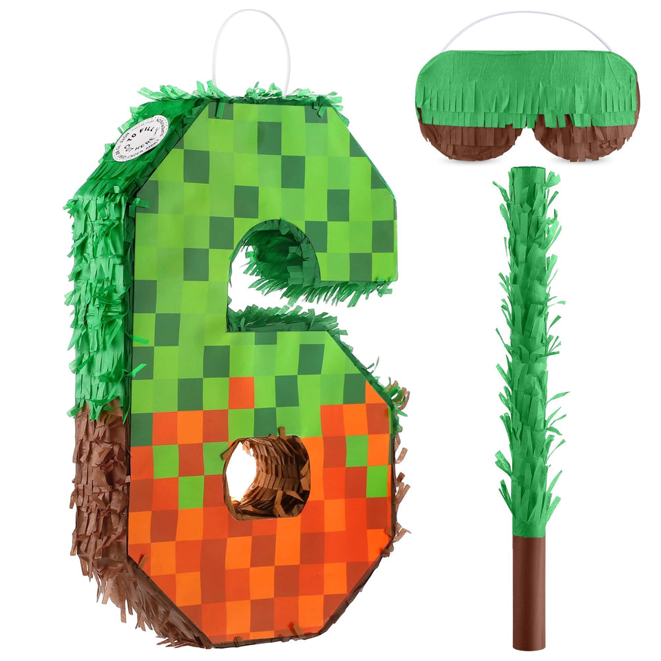 VWAERR pixel number 6 pinata graphic for festive party decor.