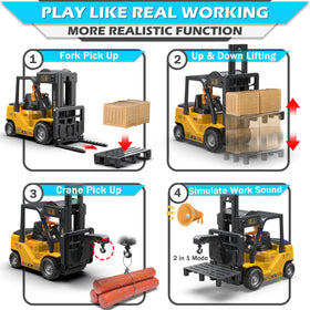VWAHNANA RC forklift horn, lights, and spray effects for immersive pretend work.