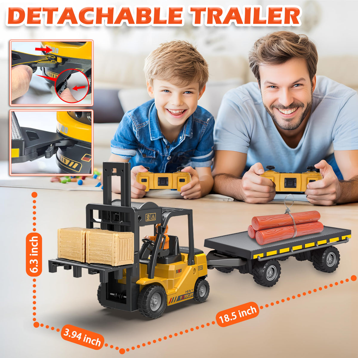 VWAHNANA RC forklift trailer flatbed view shows versatile attachment options.