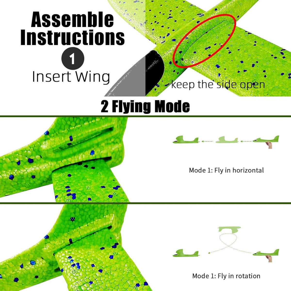 Vyndicca foam airplane in reverse mode, playful flight tricks for family time.