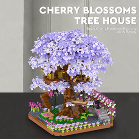 Vziimo Cherry Blossom Bonsai Tree colorful bricks ready for home decor aesthetics.