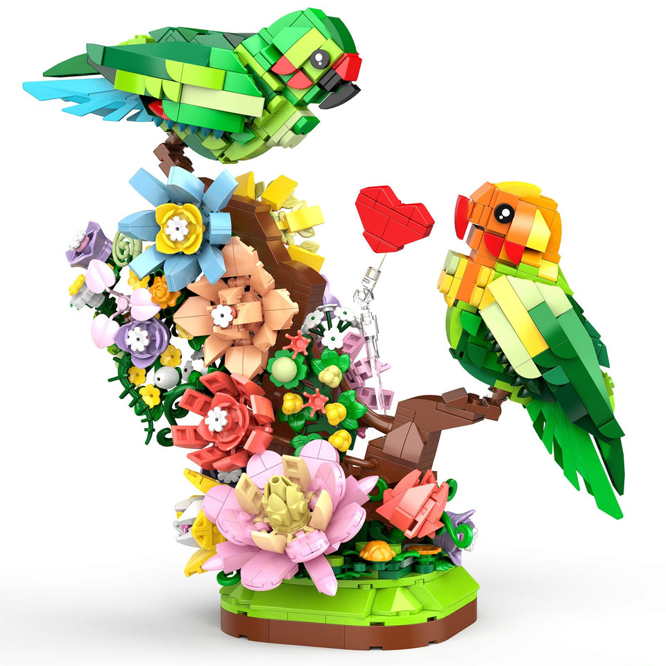 Vziimo Flowers & Love Bird building set with LED lights for ambient decor.