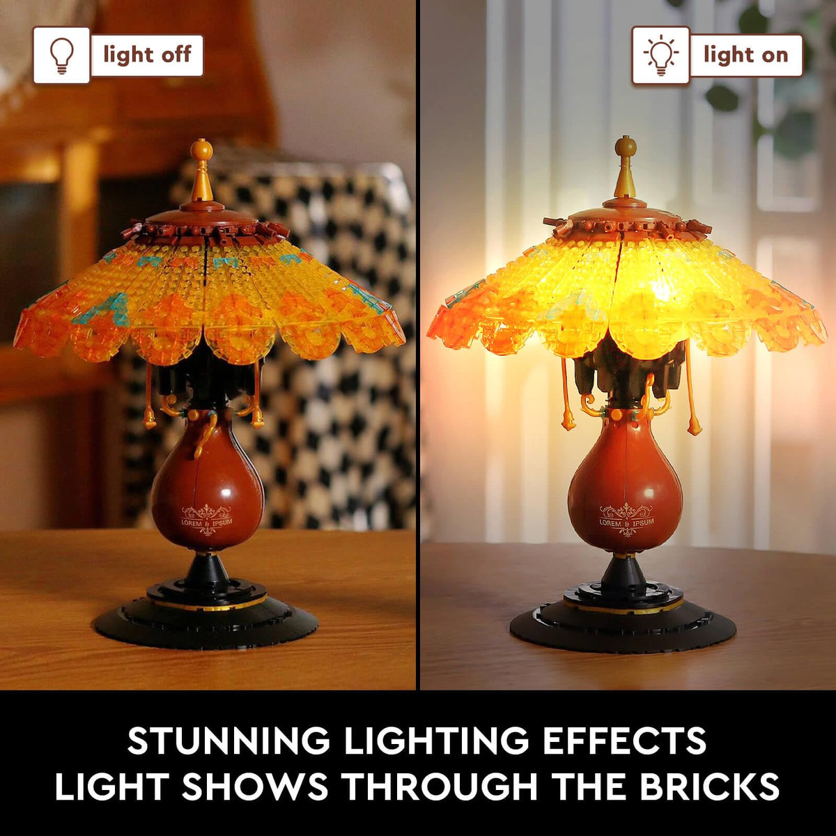 Vziimo Ideas Table Lamp lampshade closeup reveals clear shade and warm ambient light