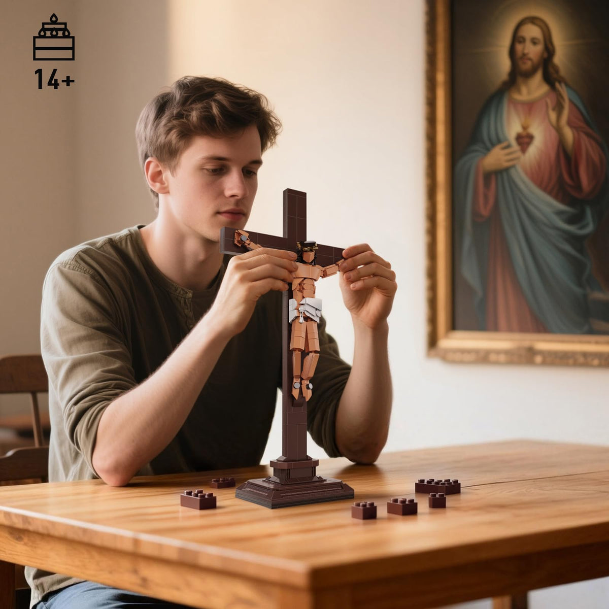 Vziimo Jesus Cross Building Set on display as decorative home decor.