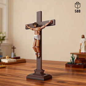 Vziimo Jesus Cross Building Set office decor with serene religious motif.