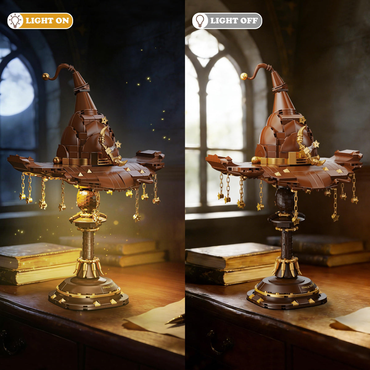 Vziimo Magic Hat Lamp assembly with compatible bricks inspires creative projects