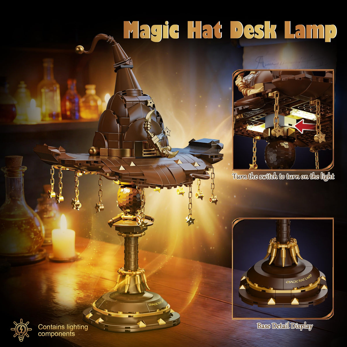Vziimo Magic Hat Lamp stars and chains add cinematic flair to your workspace