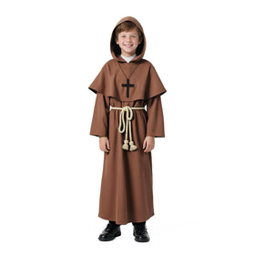 VZQI kids brown medieval monk robe for Halloween cosplay and history day