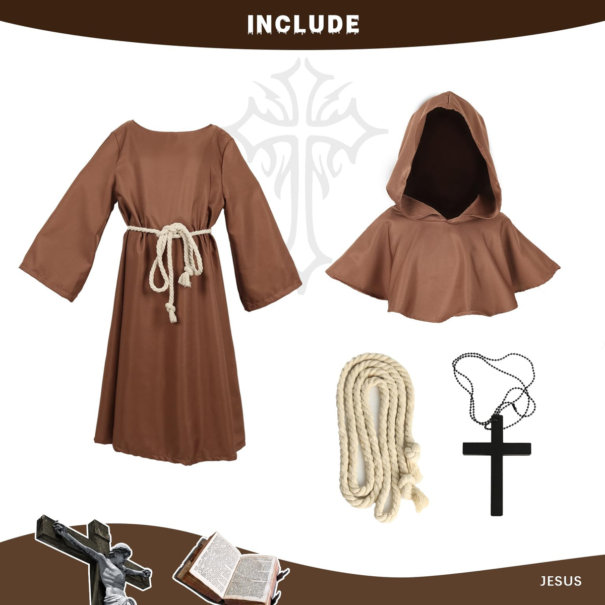 VZQI kids monk robe rope belt completes the costume with adjustable fit