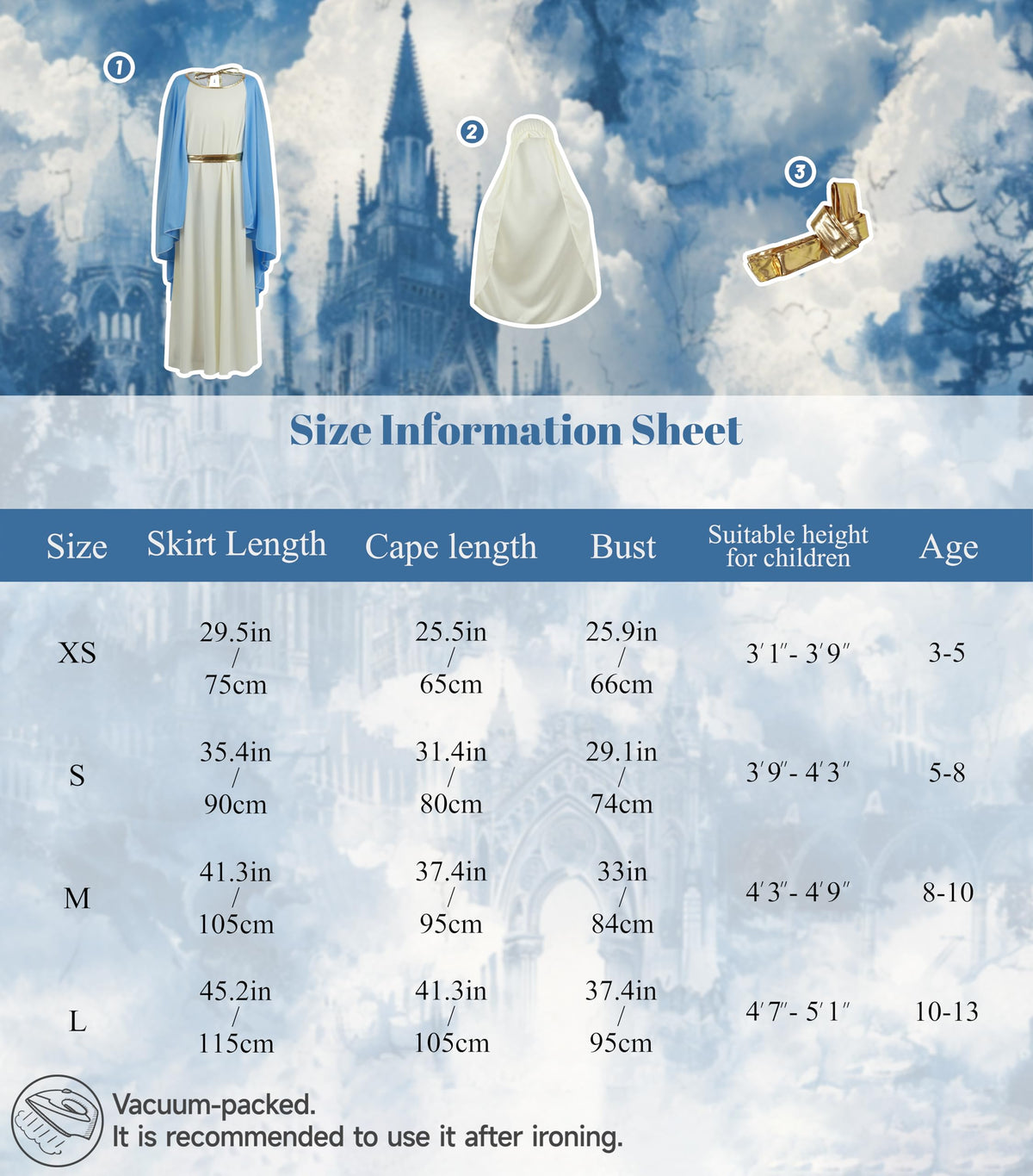 VZQI Virgin Mary belt blue, adds structure and authentic look to the costume.
