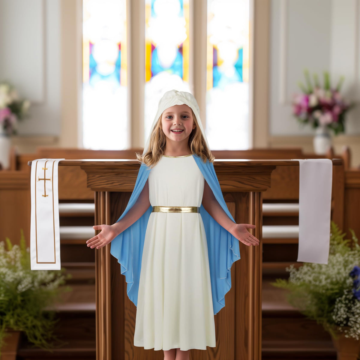 VZQI Virgin Mary full set blue, ideal for Halloween, church parades, and school plays.