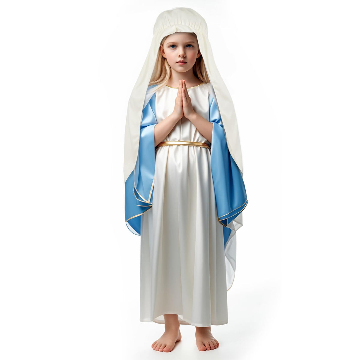 VZQI Virgin Mary costume for girls blue dress, soft polyester for comfortable wear during church events.