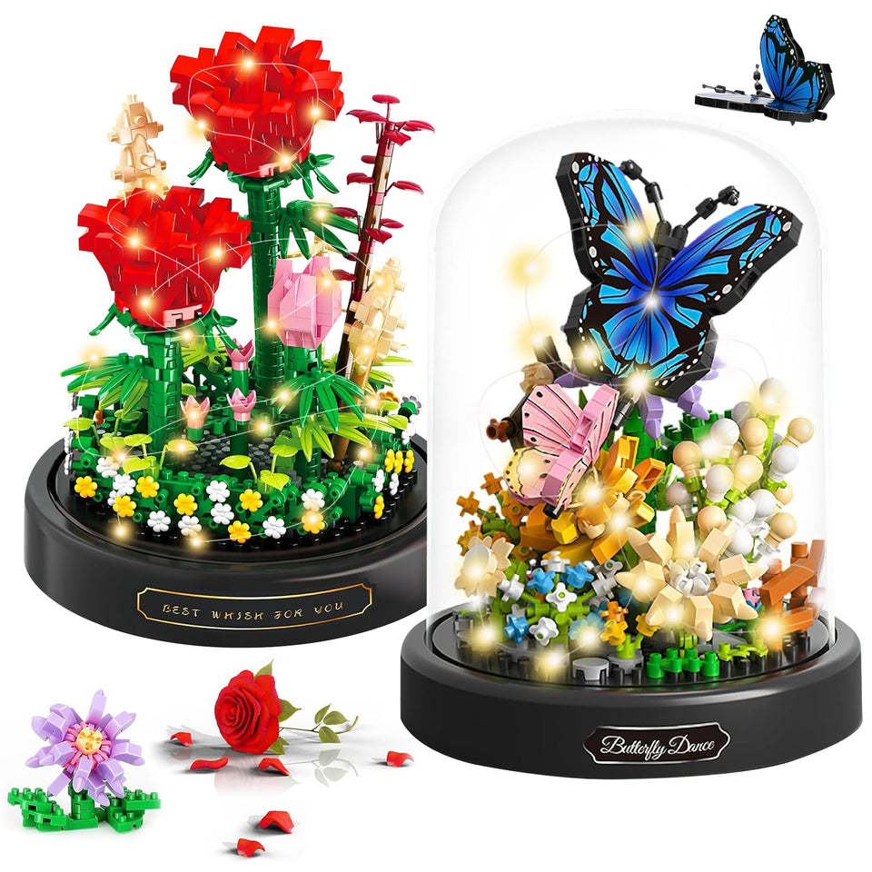 VZZNN flower bouquet building set with LED roses for a timeless gift idea