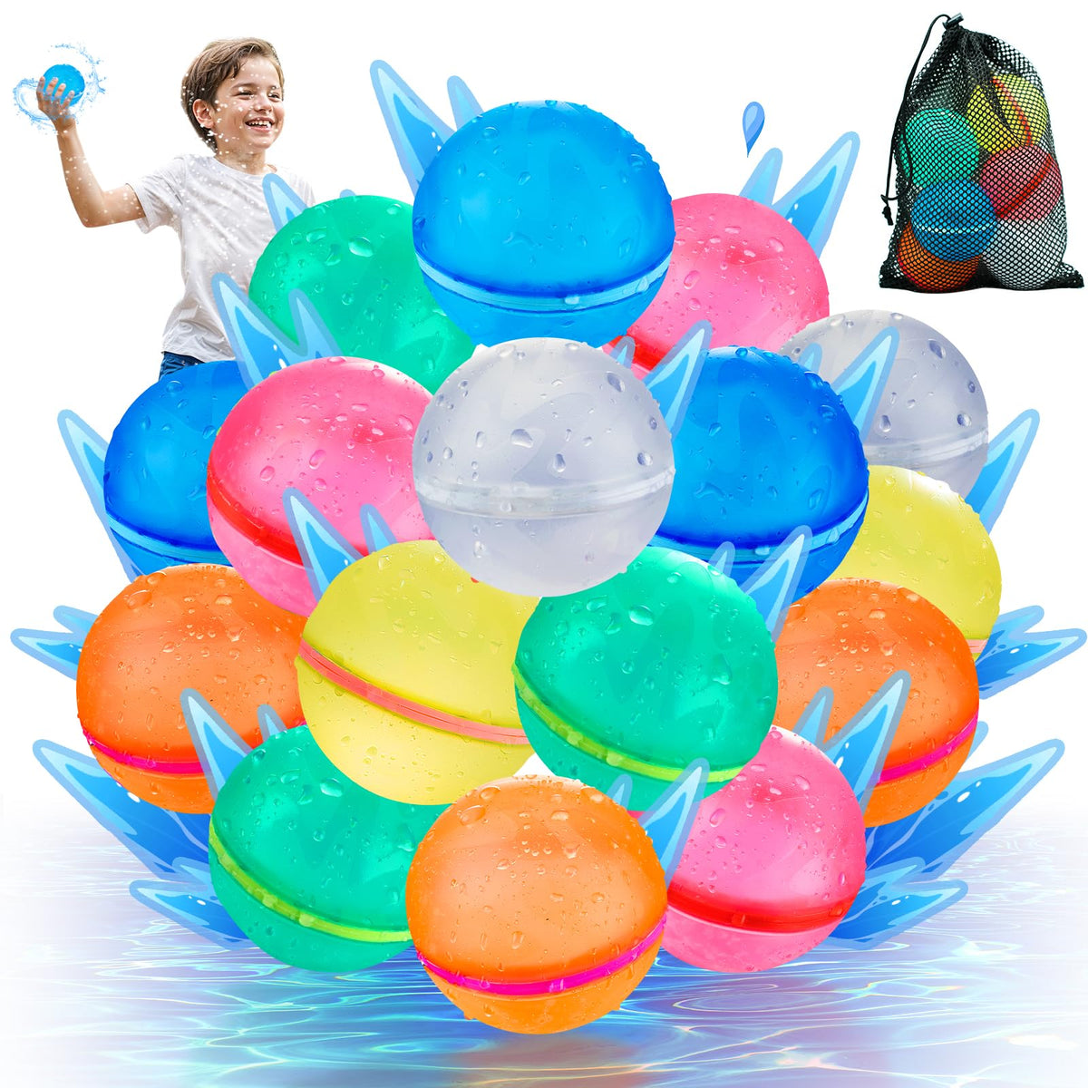 WABALLO 16-pack reusable water balloons for pool and beach play