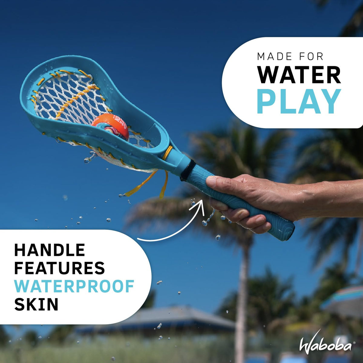 Kids enjoying beach, lake, or pool with Waboba set.