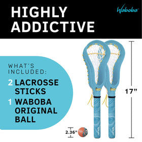 Waboba Mini lacrosse sticks in travel-friendly 17-inch size.